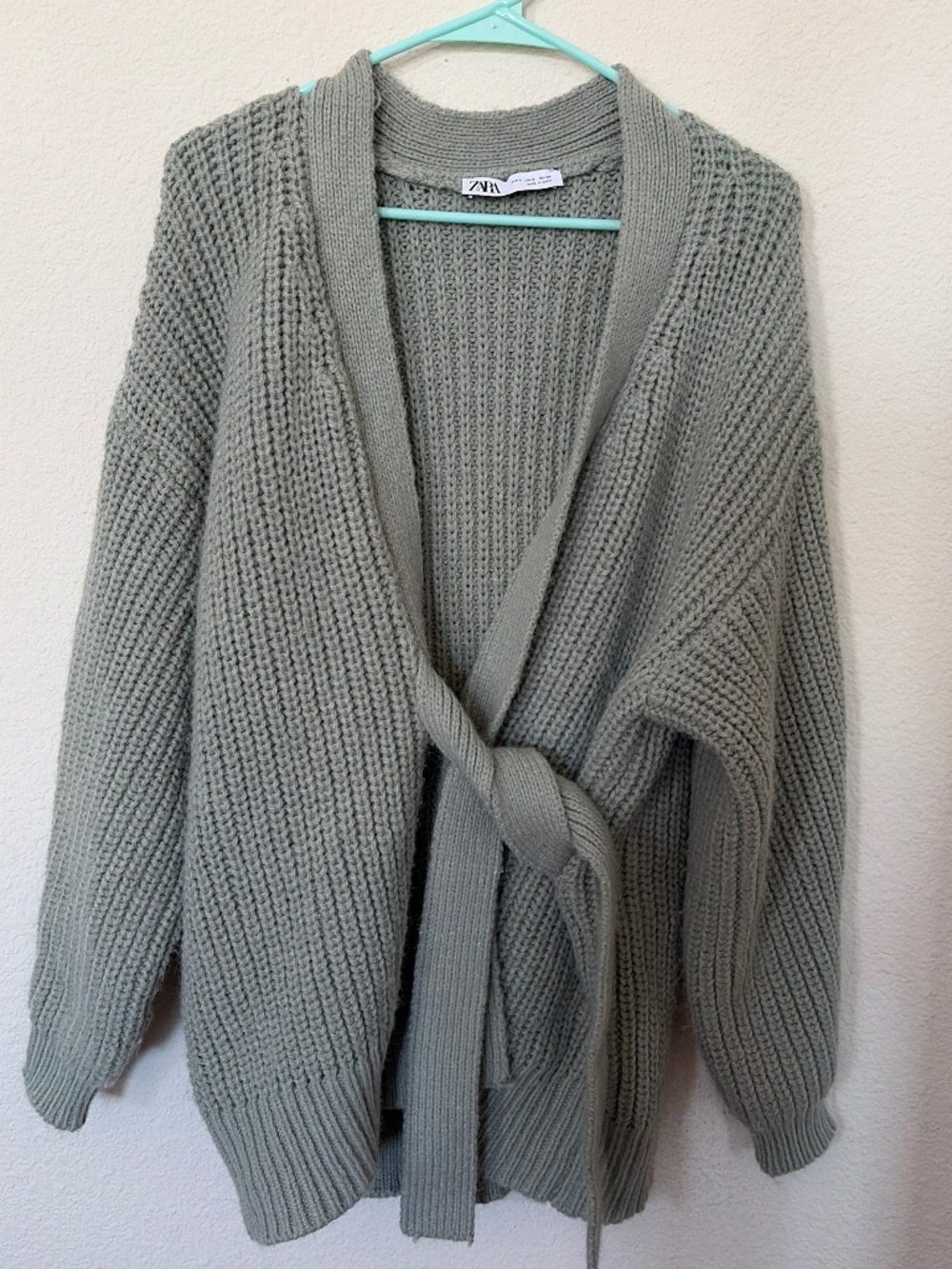 Zara tie waist green cable knit sweater size small/ medium